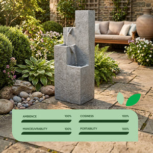 Solar Powered Cubic Falls Water Feature with Battery Backup & LED Lights