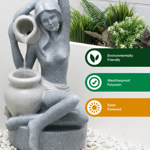 Solar Powered Bathing Lady Water Feature with Battery Backup