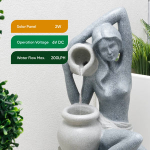 Solar Powered Bathing Lady Water Feature with Battery Backup