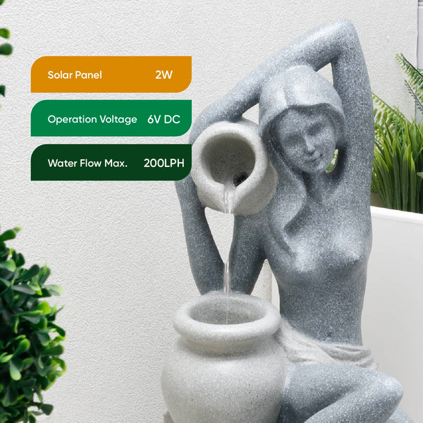 Solar Powered Bathing Lady Water Feature with Battery Backup