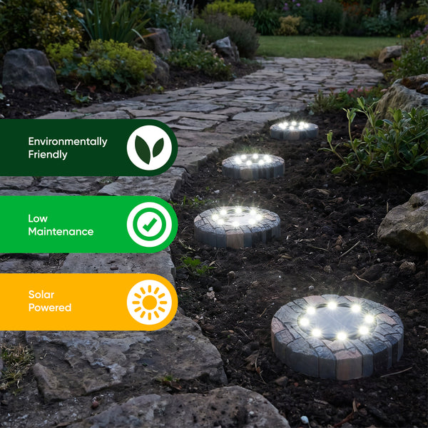 Pack of 4 Stone Effect Solar LED Deck & Ground Lights