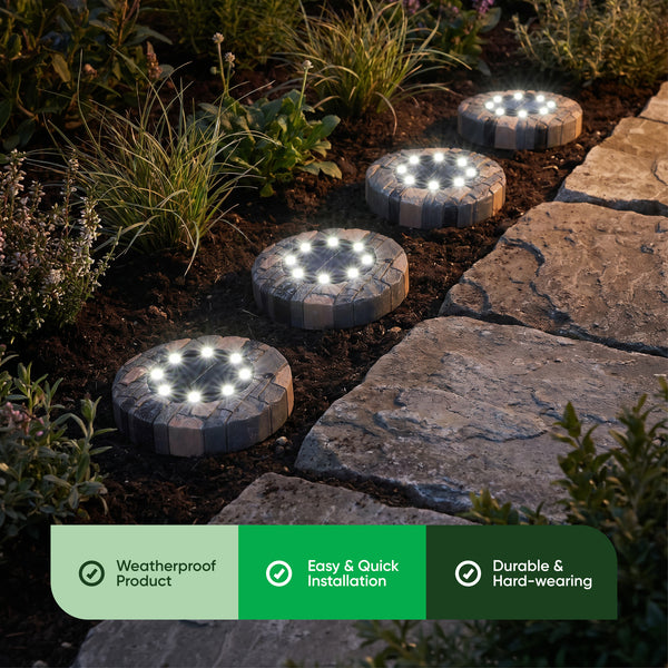 Pack of 4 Stone Effect Solar LED Deck & Ground Lights