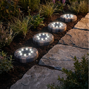 Pack of 4 Stone Effect Solar LED Deck & Ground Lights