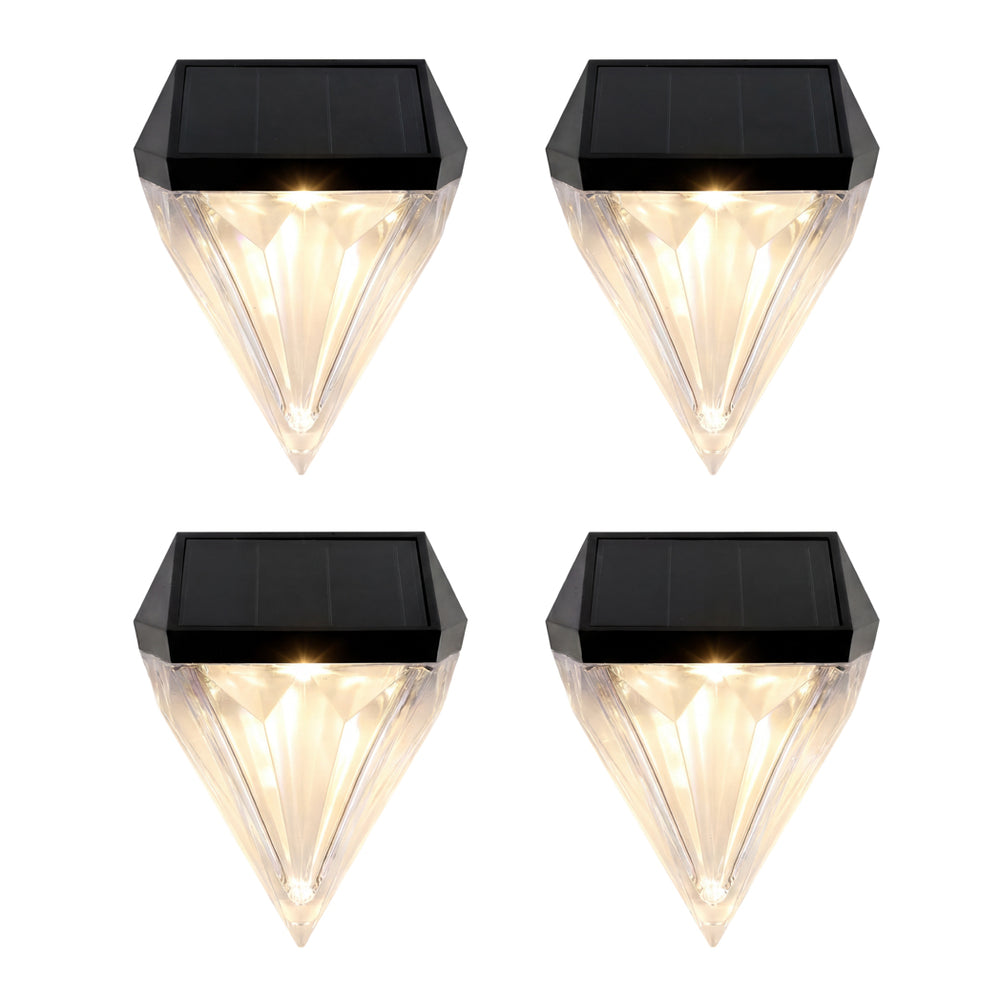 Pack of 4 Solar Fence Lights – Diamond LED Wall Lights