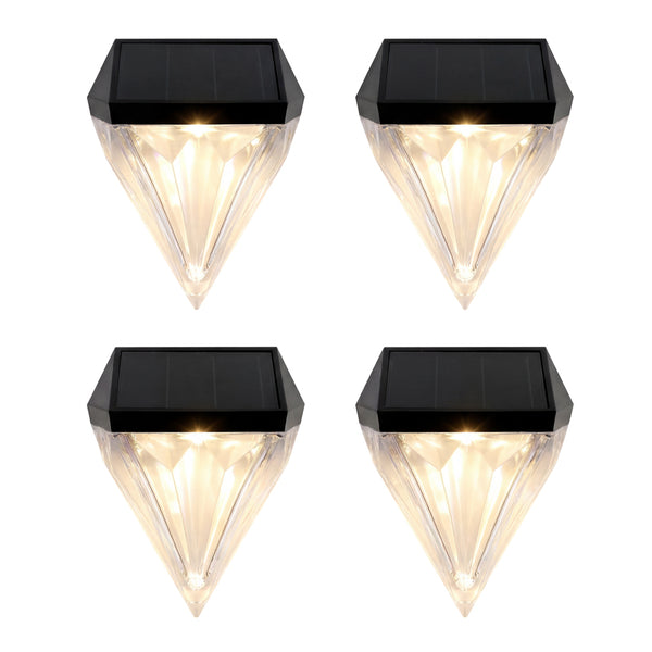 Pack of 4 Solar Fence Lights – Diamond LED Wall Lights