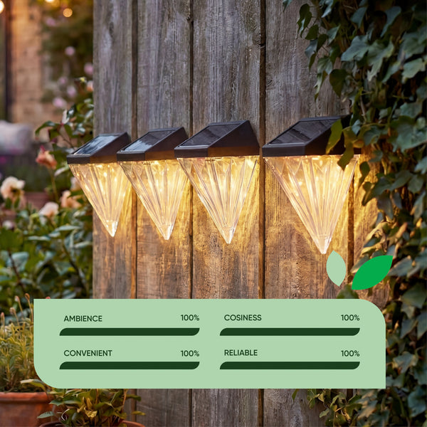 Pack of 4 Solar Fence Lights – Diamond LED Wall Lights