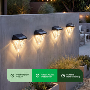 Pack of 4 Solar Fence Lights – Diamond LED Wall Lights