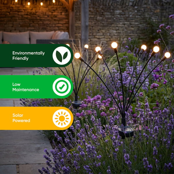 Pack of 2 Solar Firefly Stake Lights – Warm White LED Garden Lights