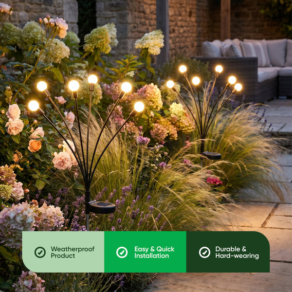 Pack of 2 Solar Firefly Stake Lights – Warm White LED Garden Lights