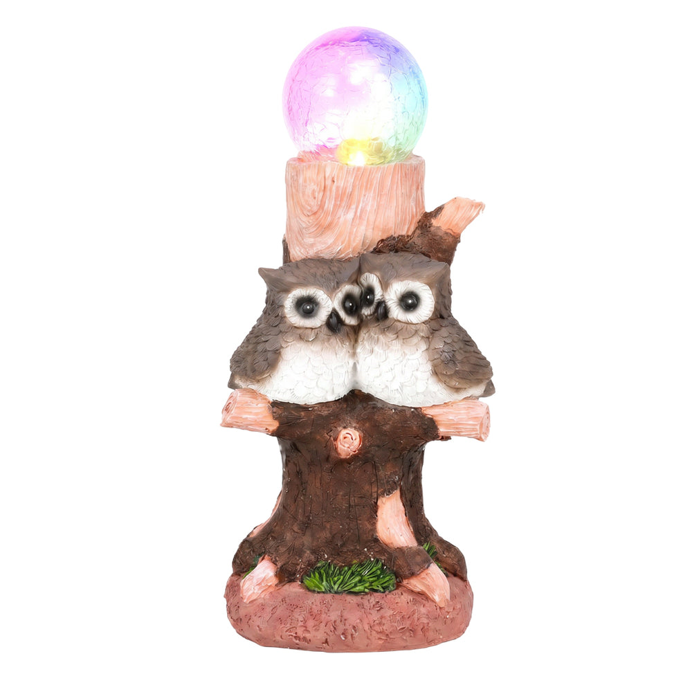 Solar Owl Multi-Colour Ball Light – Colour Changing LED Crackle Globe Garden Ornament