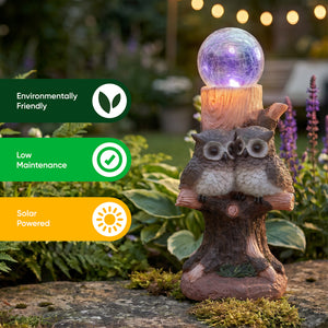 Solar Owl Multi-Colour Ball Light – Colour Changing LED Crackle Globe Garden Ornament