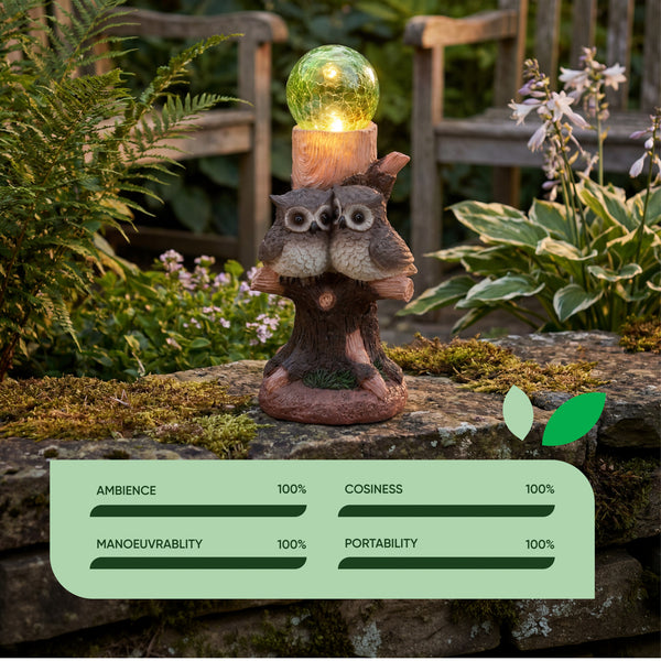 Solar Owl Multi-Colour Ball Light – Colour Changing LED Crackle Globe Garden Ornament
