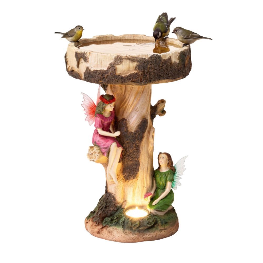 Solar Bird Bath – Fairy Garden Ornament with LED Light & Battery Backup