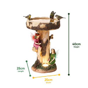 Solar Bird Bath – Fairy Garden Ornament with LED Light & Battery Backup