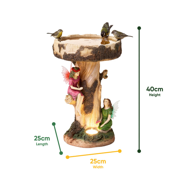 Solar Bird Bath – Fairy Garden Ornament with LED Light & Battery Backup