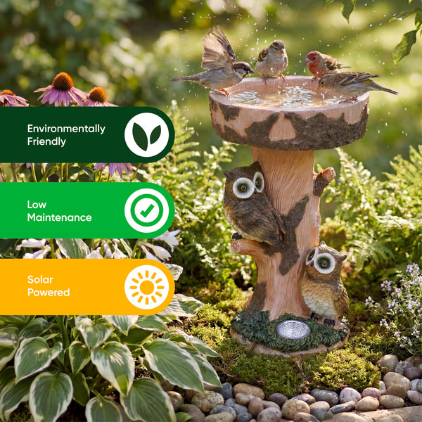 Solar Bird Bath – Owl Garden Ornament with LED Light