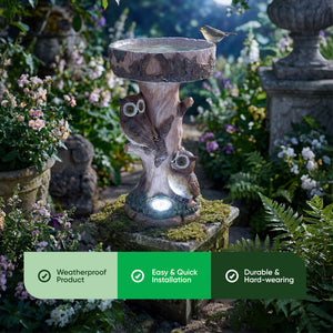 Solar Bird Bath – Owl Garden Ornament with LED Light
