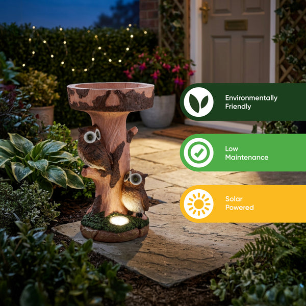 Solar Bird Bath – Owl Garden Ornament with LED Light