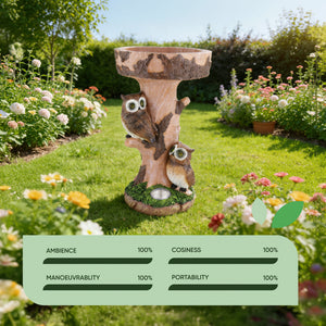 Solar Bird Bath – Owl Garden Ornament with LED Light