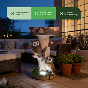 Solar Bird Bath – Owl Garden Ornament with LED Light