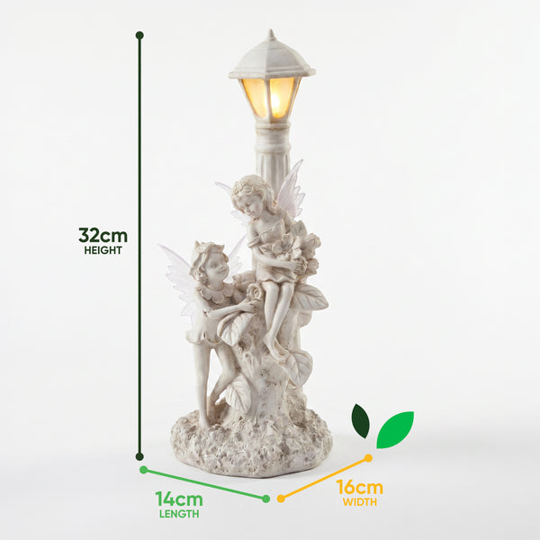 Solar Garden Ornament – Fairies Under Lamp Post with LED Light