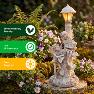 Solar Garden Ornament – Fairies Under Lamp Post with LED Light