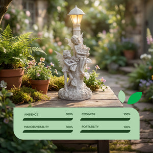 Solar Garden Ornament – Fairies Under Lamp Post with LED Light