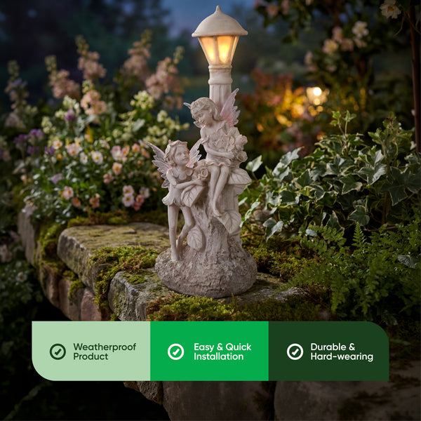 Solar Garden Ornament – Fairies Under Lamp Post with LED Light