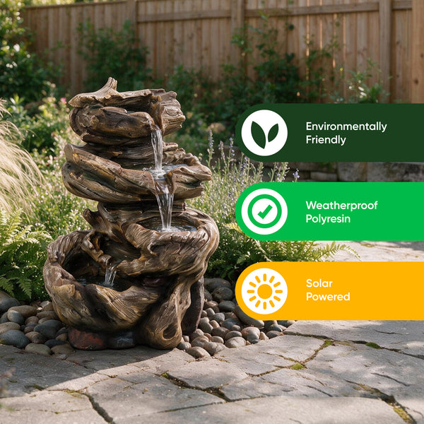 Solar Powered Rock Stack Water Feature with Battery Backup & LED Lights