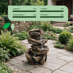 Solar Powered Rock Stack Water Feature with Battery Backup & LED Lights