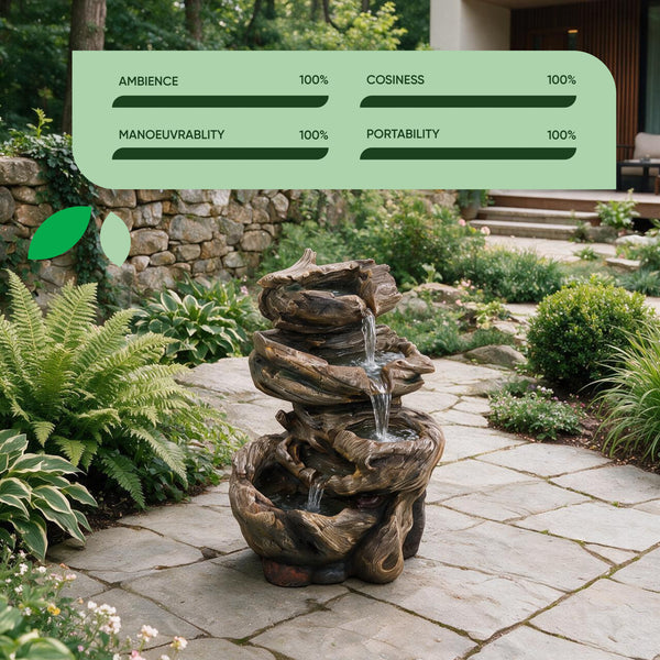 Solar Powered Rock Stack Water Feature with Battery Backup & LED Lights