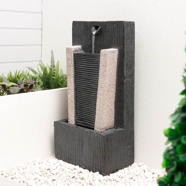 Solar Powered Stone Column Water Fountain with Battery Backup