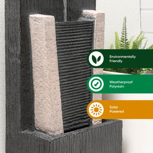 Solar Powered Stone Column Water Fountain with Battery Backup