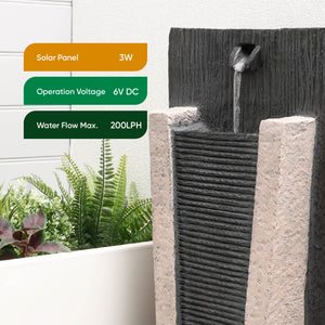 Solar Powered Stone Column Water Fountain with Battery Backup