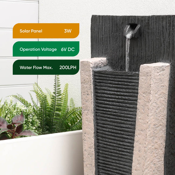 Solar Powered Stone Column Water Fountain with Battery Backup