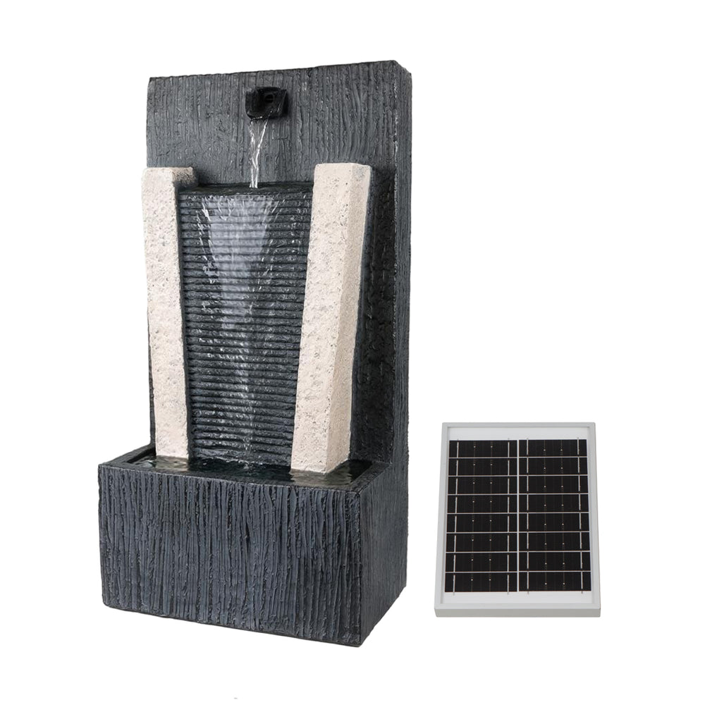 Solar Powered Stone Column Water Feature with Battery Backup & LED Light