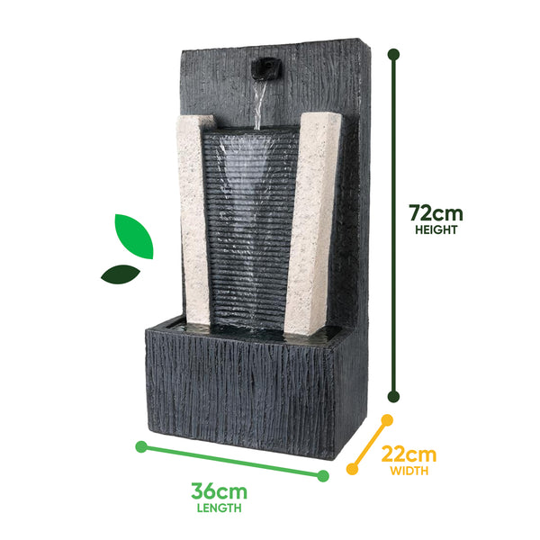 Solar Powered Stone Column Water Feature with Battery Backup & LED Light