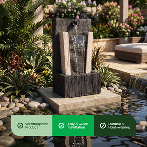 Solar Powered Stone Column Water Feature with Battery Backup & LED Light