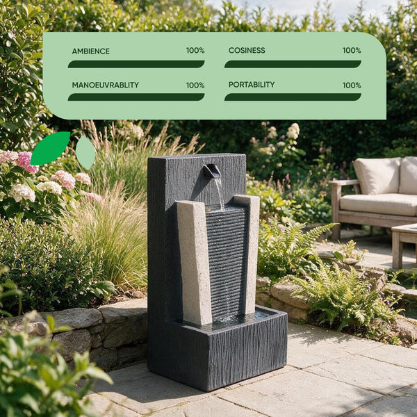 Solar Powered Stone Column Water Feature with Battery Backup & LED Light