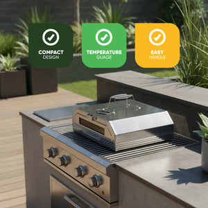 BBQ Pizza Oven Attachment with Pizza Stone & Thermometer | Grill Top Pizza Maker