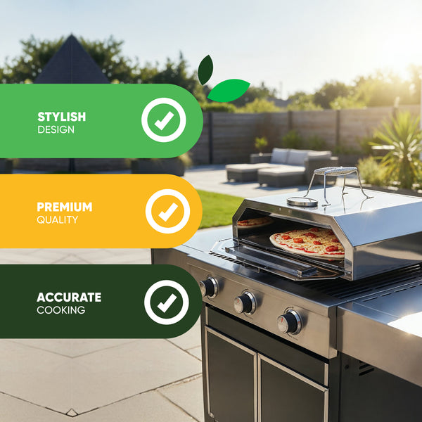 BBQ Pizza Oven Attachment with Pizza Stone & Thermometer | Grill Top Pizza Maker