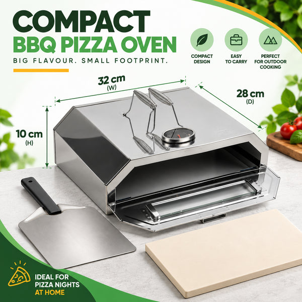 BBQ Pizza Oven Attachment with Pizza Stone & Thermometer | Grill Top Pizza Maker