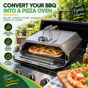 BBQ Pizza Oven Attachment with Pizza Stone & Thermometer | Grill Top Pizza Maker