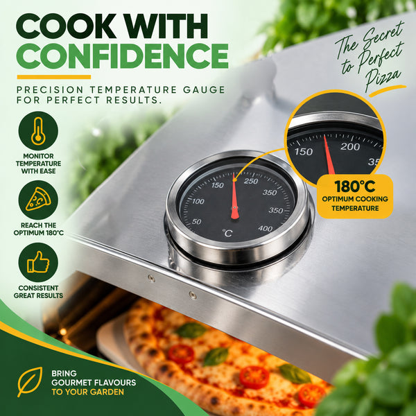 BBQ Pizza Oven Attachment with Pizza Stone & Thermometer | Grill Top Pizza Maker