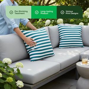 Pair of Outdoor Scatter Cushions - Teal Stripe Design