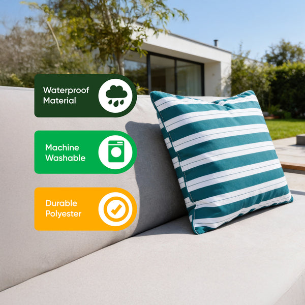Pair of Outdoor Scatter Cushions - Teal Stripe Design