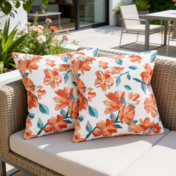 Pair of Outdoor Scatter Cushions - Japanese Floral Design