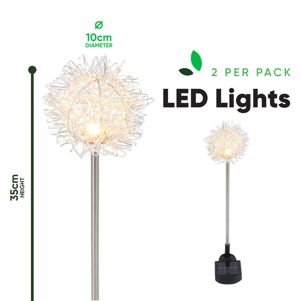 Pack of 2 Solar Dandelion Stake Lights – Warm White LED Garden Lights