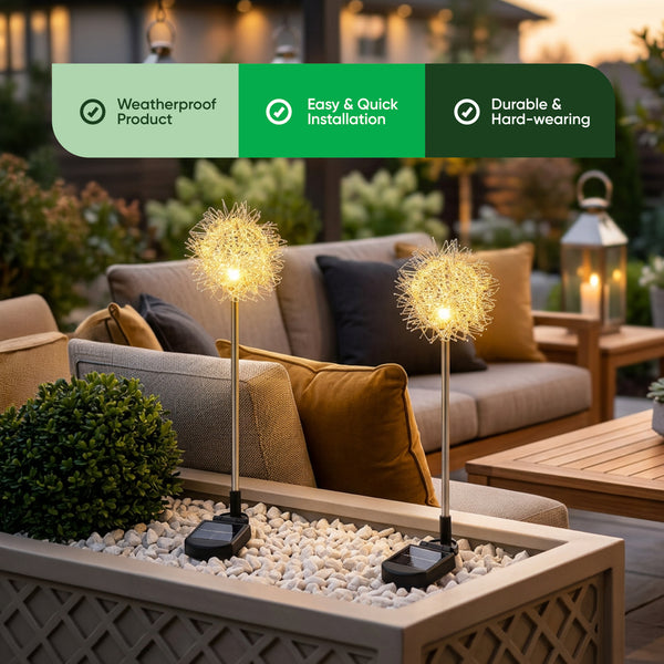 Pack of 2 Solar Dandelion Stake Lights – Warm White LED Garden Lights