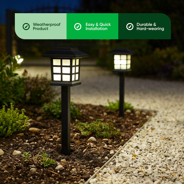 Pack of 12 Solar Pathway Lights – Warm White LED Garden Stake Lights